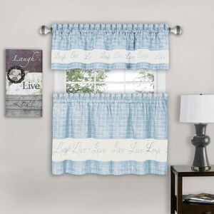 Country Gingham Check Live Laugh Love 3-Piece Cafe Plaid Kitchen Curtain Set